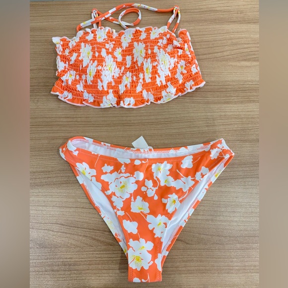 Cupshe Swim Cupshe Bikini Orange Floral Print Stretchy Top Bottom